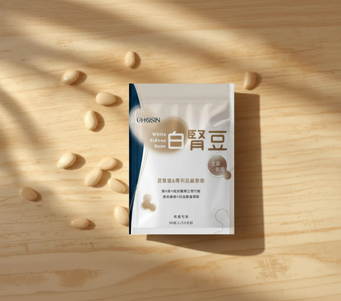 珂心白腎豆素食膠囊 木桌情境照